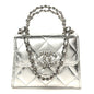 Metallic Lambskin Quilted Mini Chain CC Top Handle Clutch With Chain Silver
