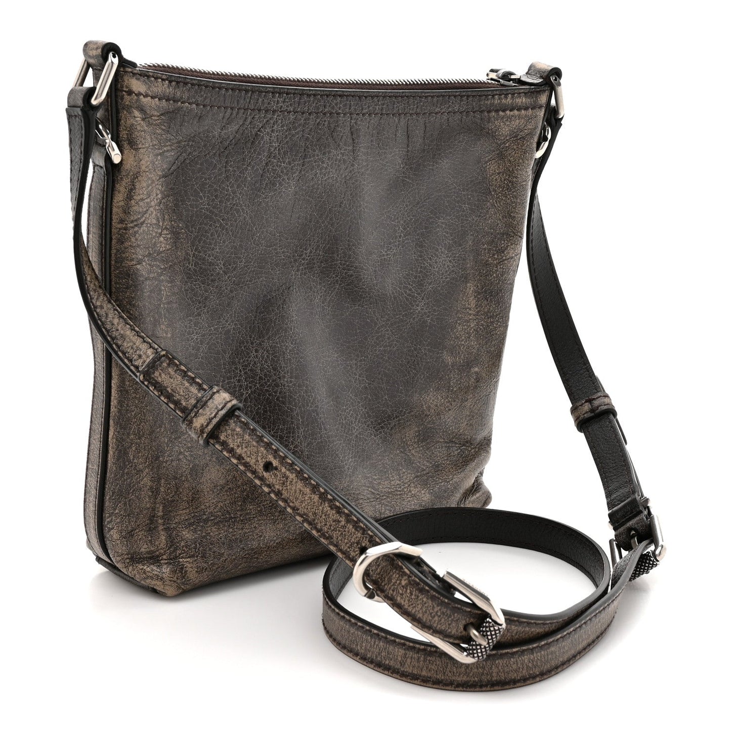 Lambskin Crackled Vintage Calfskin Small Voyou Crossbody Bag Brown
