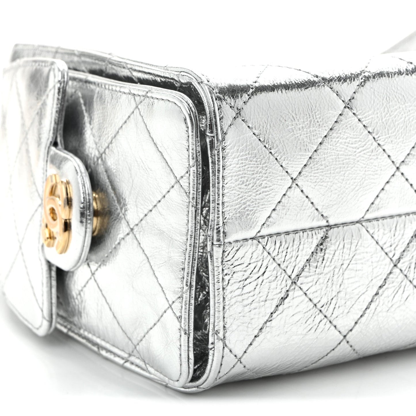 Metallic Aged Calfskin Mini Chanel 25 Handbag Silver
