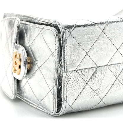 Metallic Aged Calfskin Mini Chanel 25 Handbag Silver
