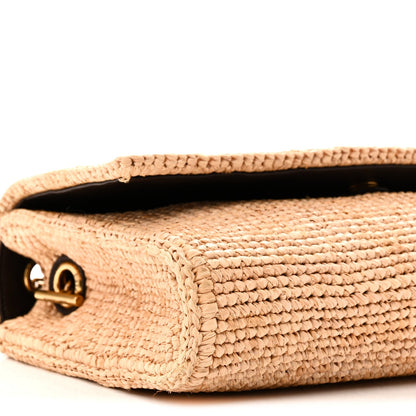 Raffia Medium Monogram Kate Satchel Natural Dark Oak