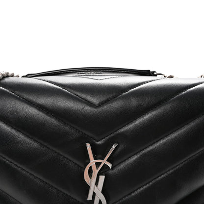 Calfskin Y Quilted Monogram Medium Loulou Chain Satchel Black