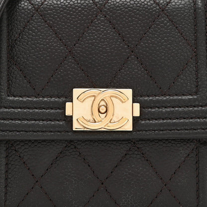 Caviar Quilted Boy Card Holder On Chain Black