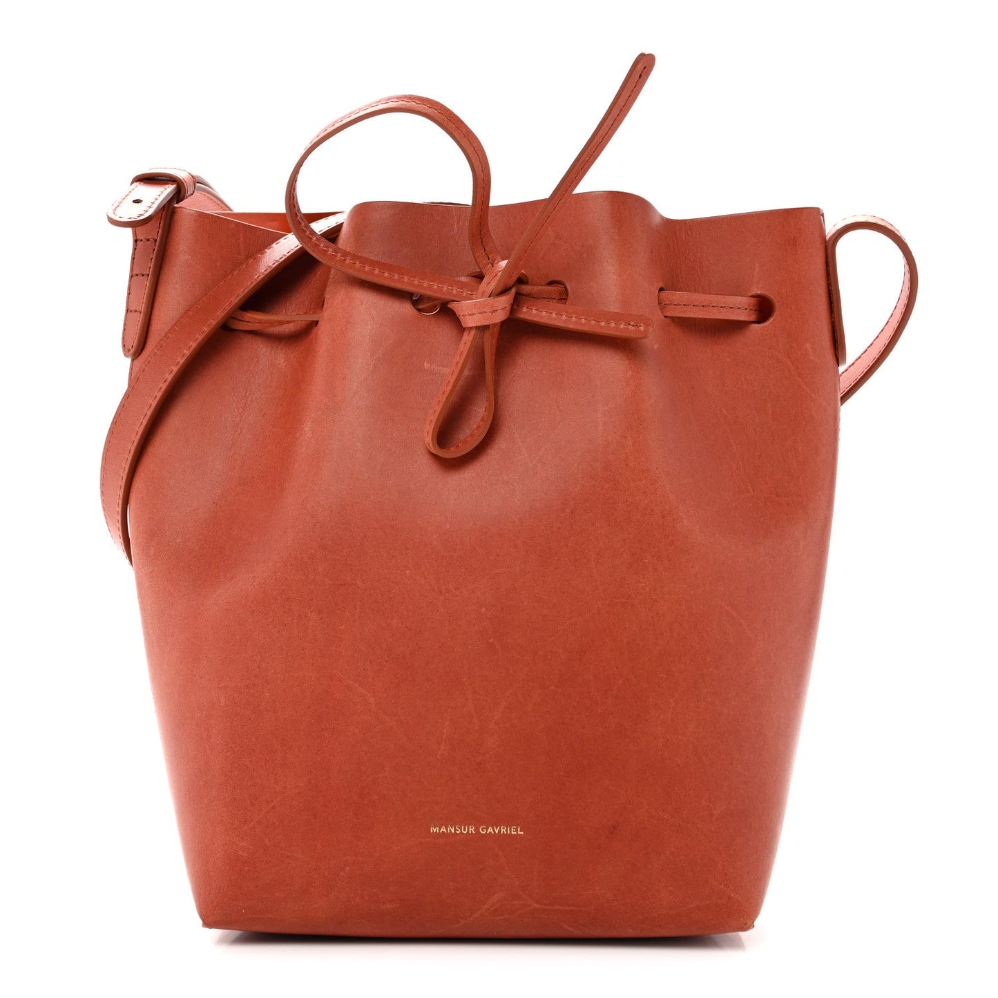 Vegetable Tanned Calfskin Mini Bucket Bag Brandy