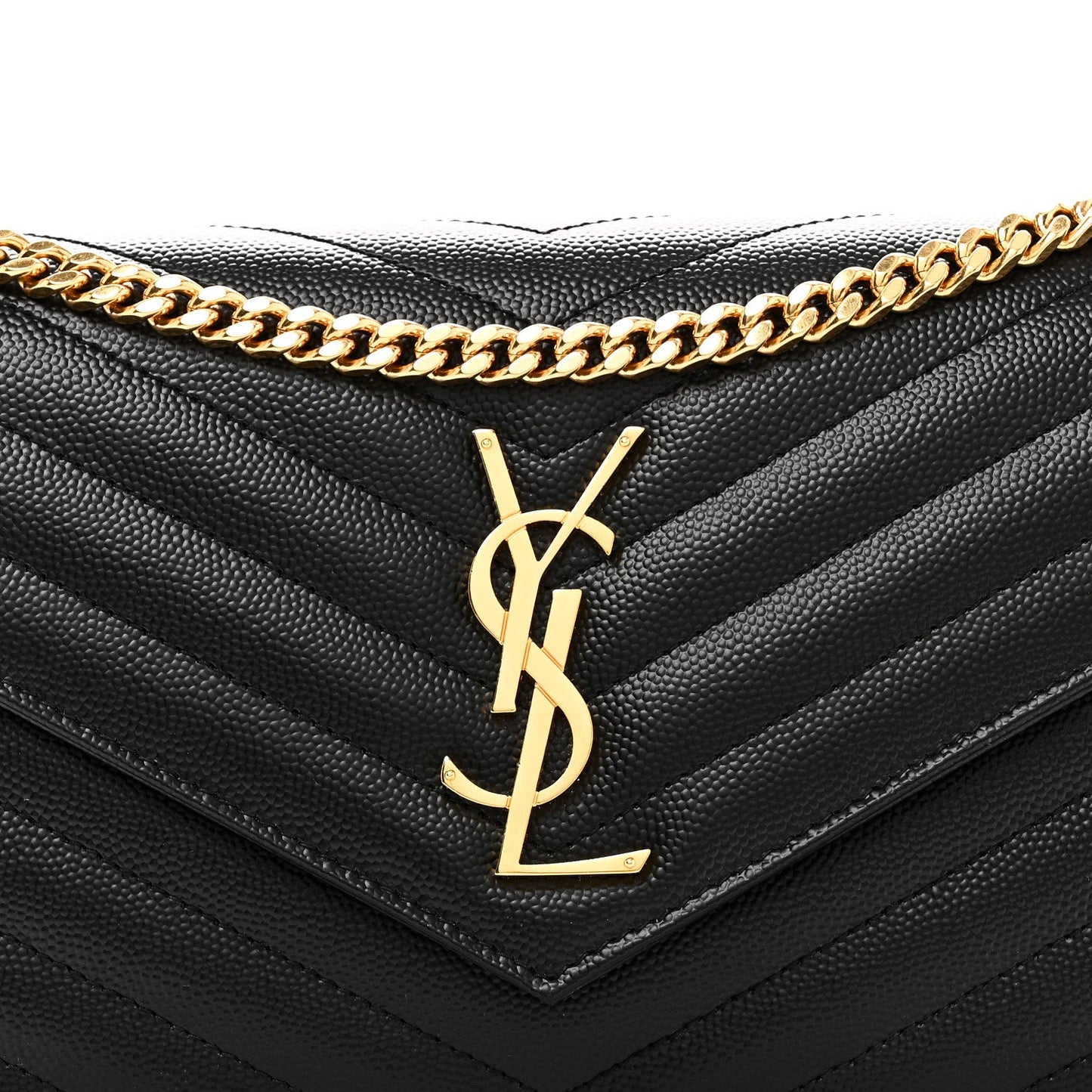 Grain De Poudre Matelasse Chevron Monogram Chain Wallet Black