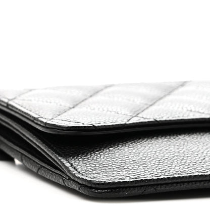 Caviar Quilted Classic Pouch With Handle Black