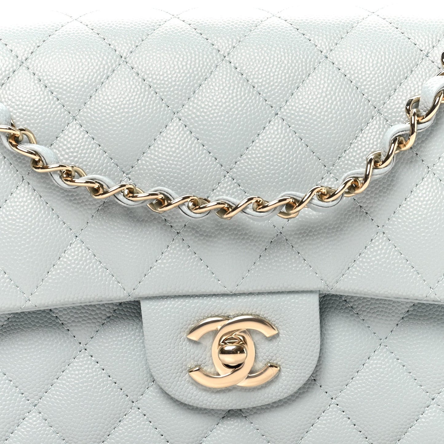Caviar Quilted Medium Double Flap Light Blue