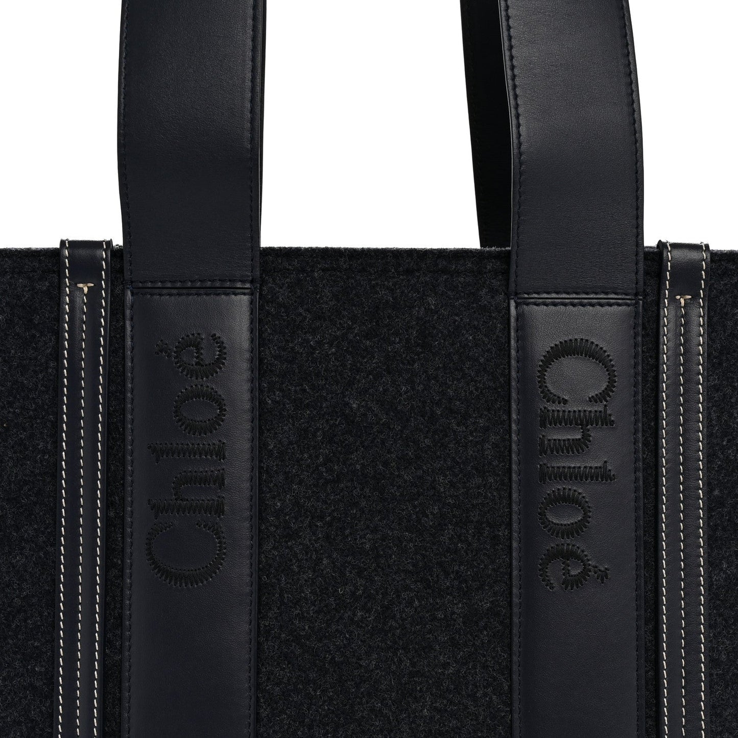 Felt Shiny Calfskin Medium Woody Ribbon Tote Obscure Navy