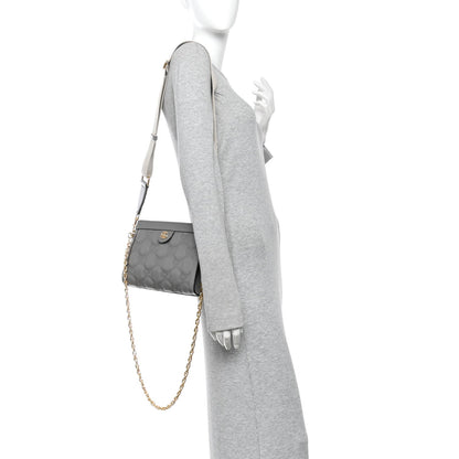 Calfskin GG Matelasse Small Slim Chain Shoulder Bag Dusty Grey Natural