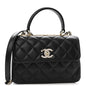 Lambskin Crystal Quilted Mini Trendy CC Dual Handle Flap Bag Black