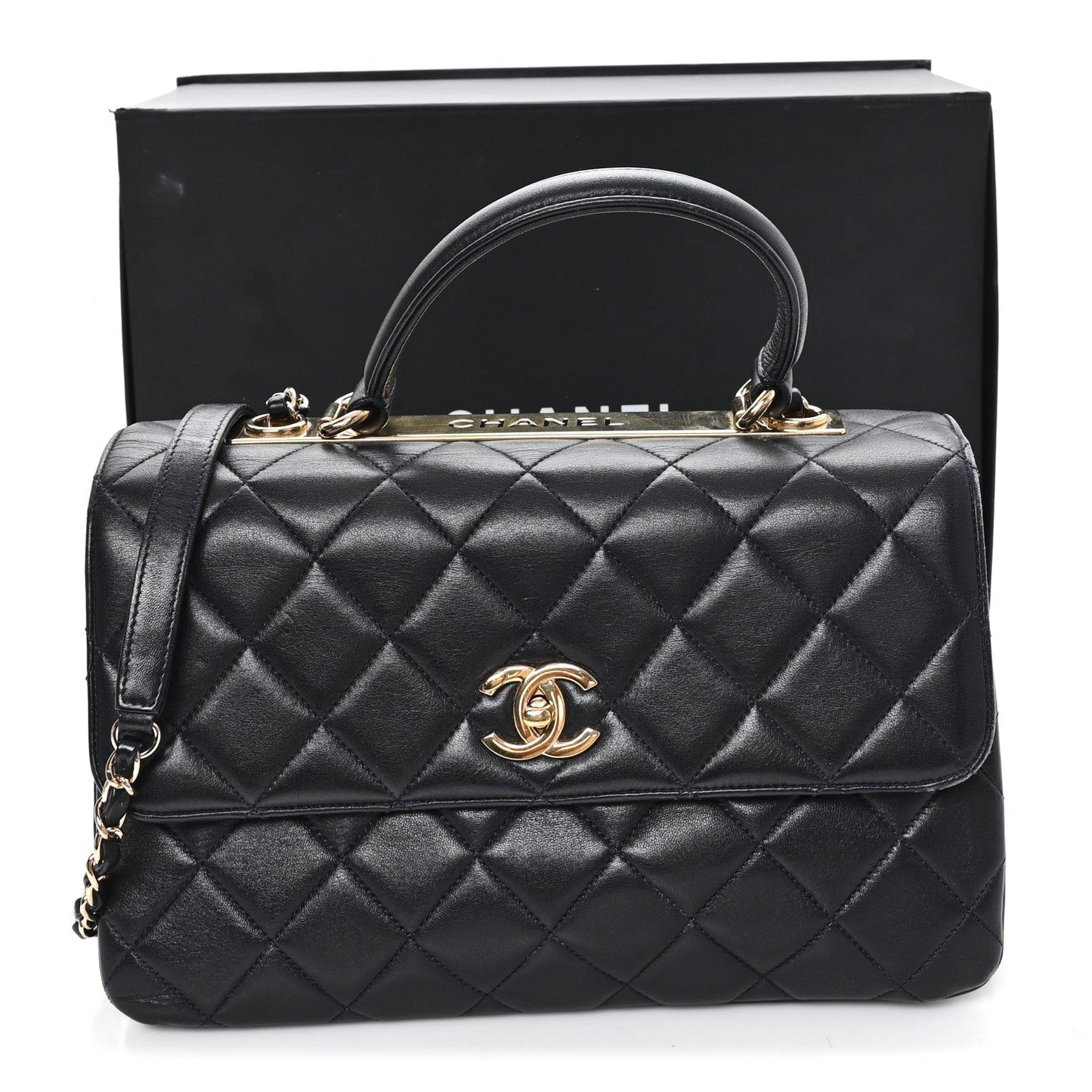 Lambskin Quilted Medium Trendy CC Flap Dual Handle Bag Black