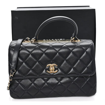 Lambskin Quilted Medium Trendy CC Flap Dual Handle Bag Black