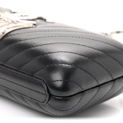 Lambskin Chevron Quilted CC Fringe Clutch Black