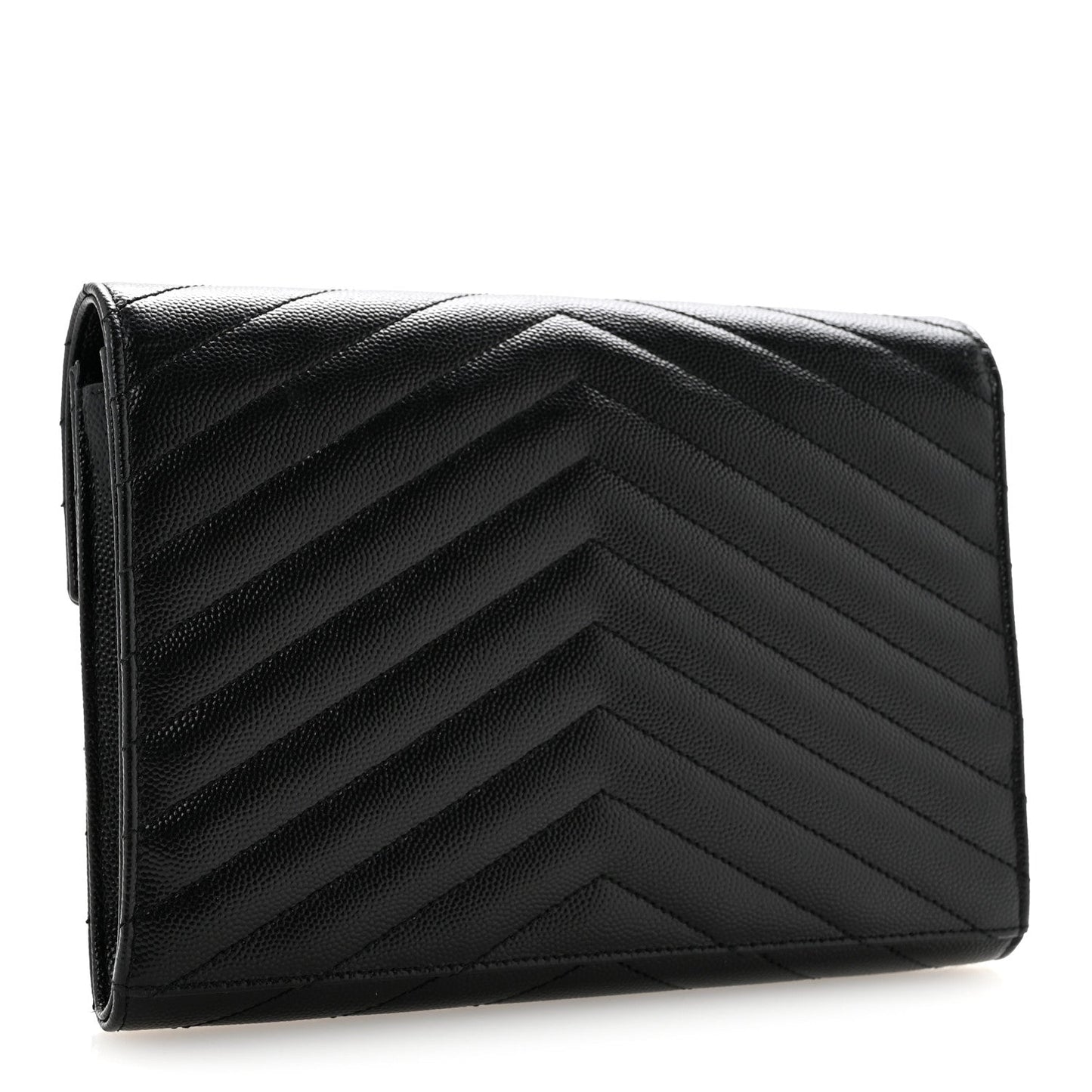 Grain De Poudre Matelasse Chevron Monogram Envelope Clutch Black