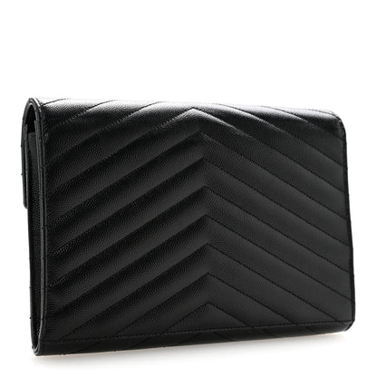 Grain De Poudre Matelasse Chevron Monogram Envelope Clutch Black