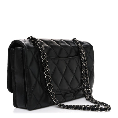 Lambskin Quilted Jumbo 3 Flap Black