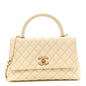 Caviar Quilted Small Coco Handle Flap White