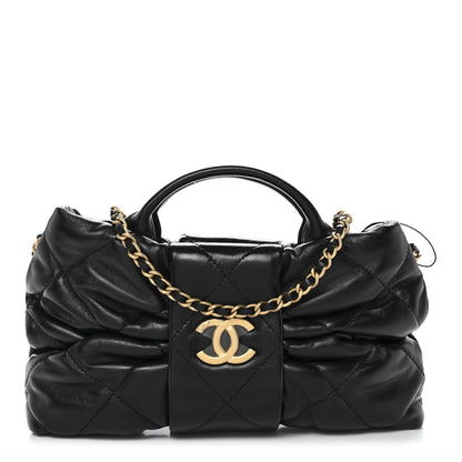 Lambskin Quilted Mini Bow Bag Black