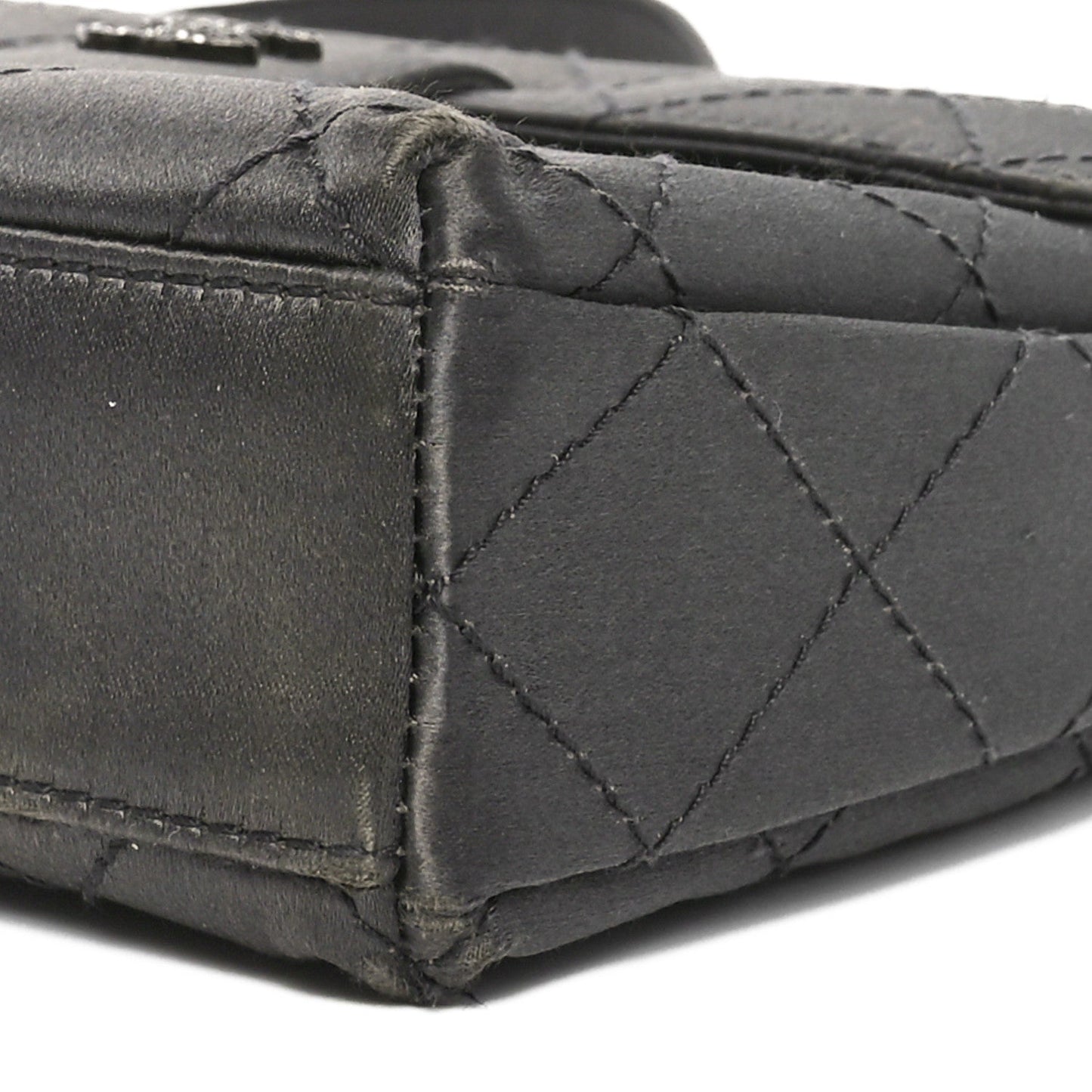 Satin Quilted Crystal CC Square Flap Grey