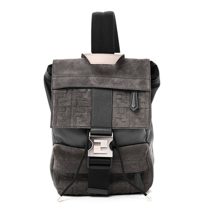 Suede Nylon Santander Cuoio Romano Bi-Color FF Embossed Small Fendiness Backpack Piombo Fango Grigio Polvere Asphalto
