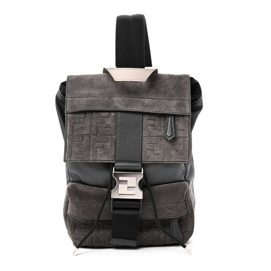 Suede Nylon Santander Cuoio Romano Bi-Color FF Embossed Small Fendiness Backpack Piombo Fango Grigio Polvere Asphalto