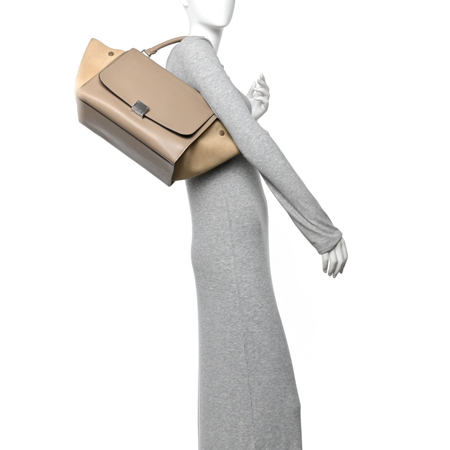 Drummed Calfskin Suede Medium Trapeze Dune
