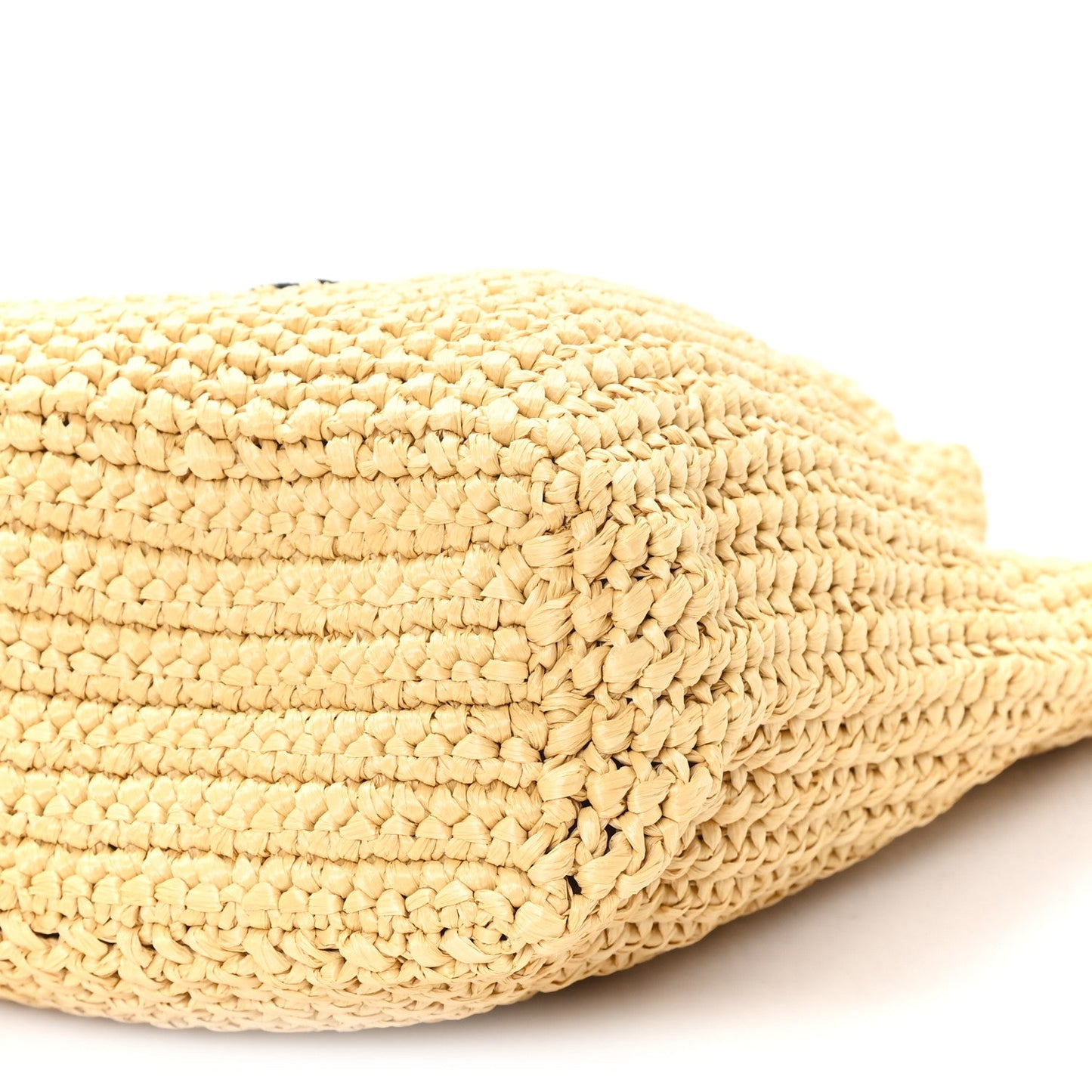 Yarn Raffia Effect Crochet Embroidered Small Logo Tote Naturale