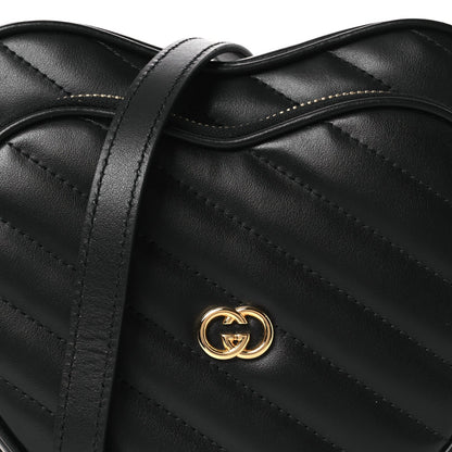Calfskin Matelasse DDiagonal Mini Interlocking G Heart Shoulder Bag Black