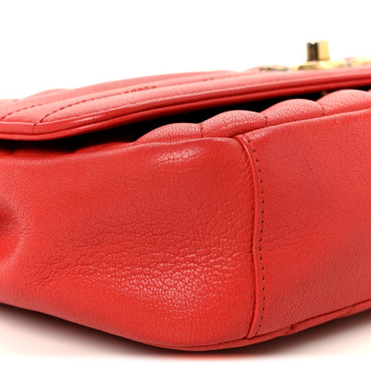 Shiny Goatskin Diagonal Quilted Medium Flap Red