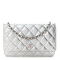 Metallic Lambskin Quilted Wallet On Chain WOC Silver