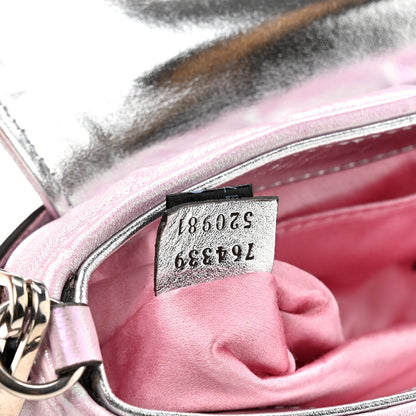 Iridescent Nappa Vertical Matelasse Small Maxi Horsebit Chain Shoulder Bag Escape Pink