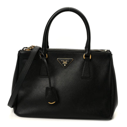 Saffiano Small Galleria Double Zip Tote Black