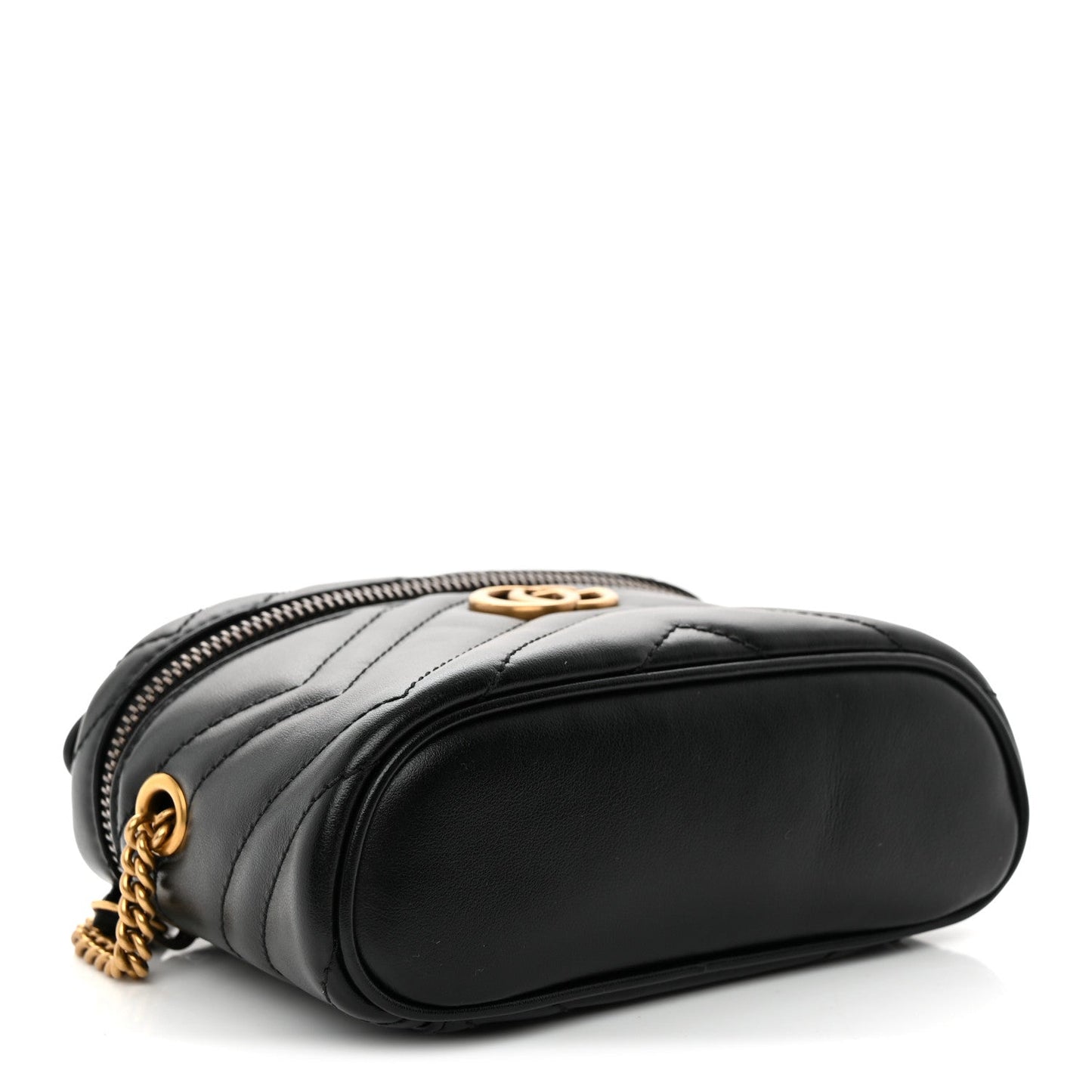 Calfskin Matelasse Chevron Mini GG Marmont Top Handle Bag Black