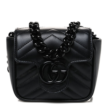 Calfskin Matelasse Monochrome GG Marmont Chain Mini Belt Bag Black