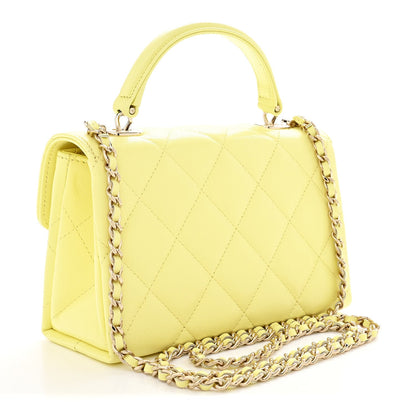 Caviar Quilted Retro Mini Twist Top Handle Clutch Flap Light Yellow