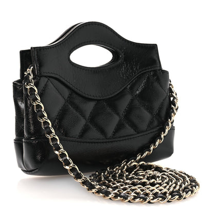 Shiny Lambskin Quilted Micro 31 Clutch With Chain Black