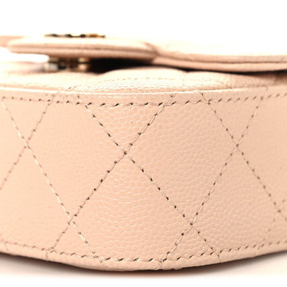 Caviar Quilted Mini Clutch With Chain Light Beige