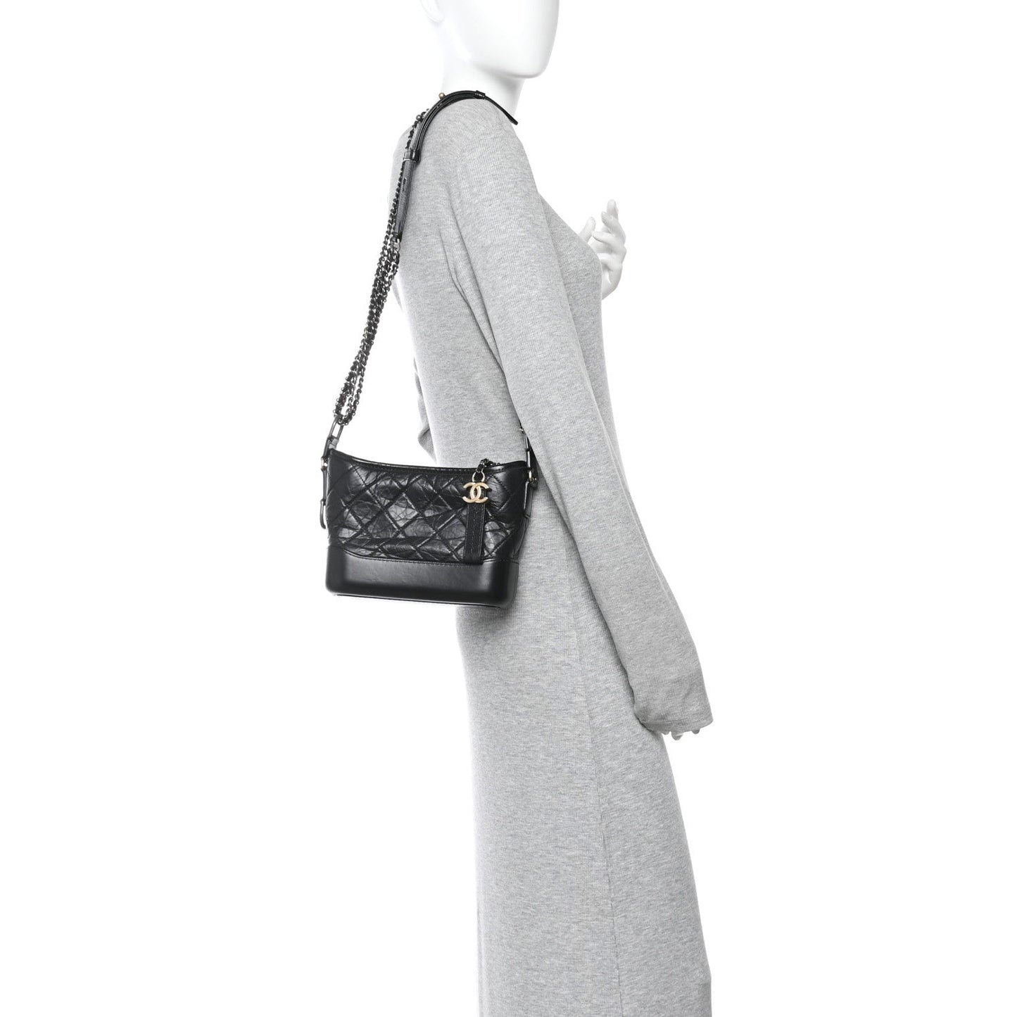 Aged Calfskin Quilted Small Gabrielle Hobo Black