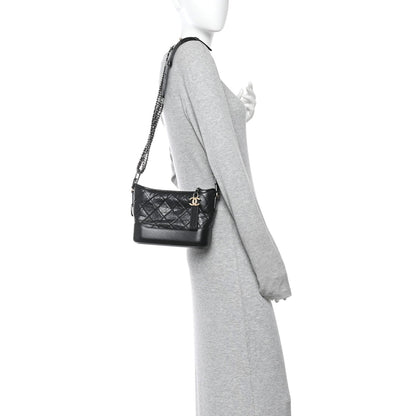 Aged Calfskin Quilted Small Gabrielle Hobo Black