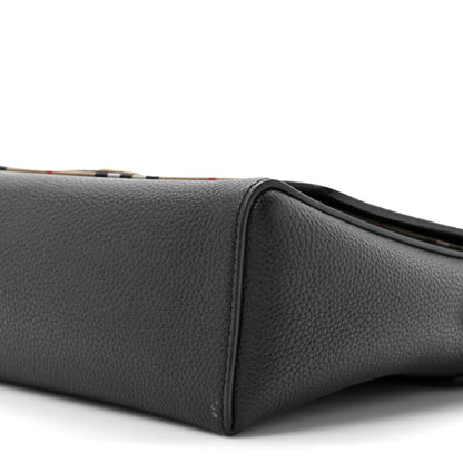 Coated Canvas Calfskin Vintage Check Medium Note Crossbody Bag Black