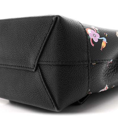 Calfskin Flower Lockme Mini Backpack Black Multicolor