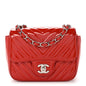Patent Chevron Quilted Mini Square Flap Red