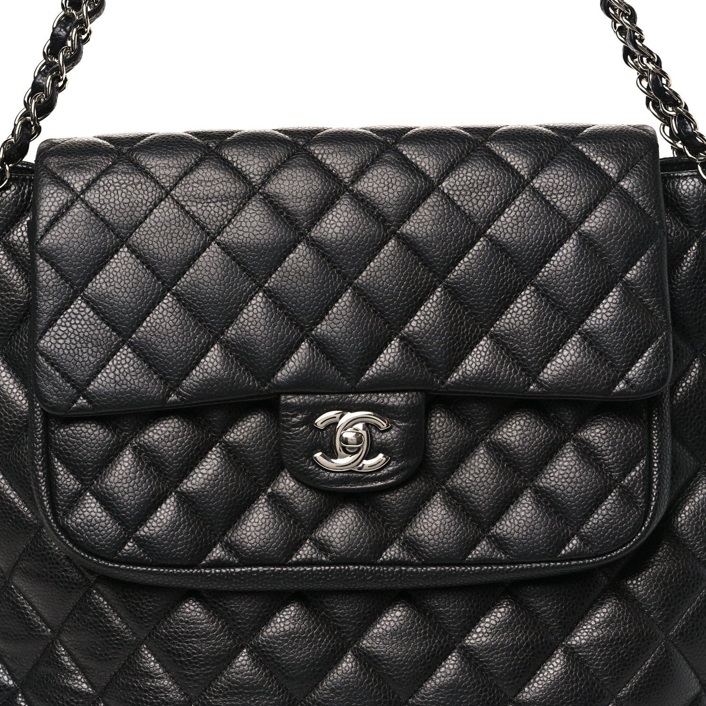 Caviar Quilted Flap Tote Black