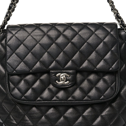 Caviar Quilted Flap Tote Black