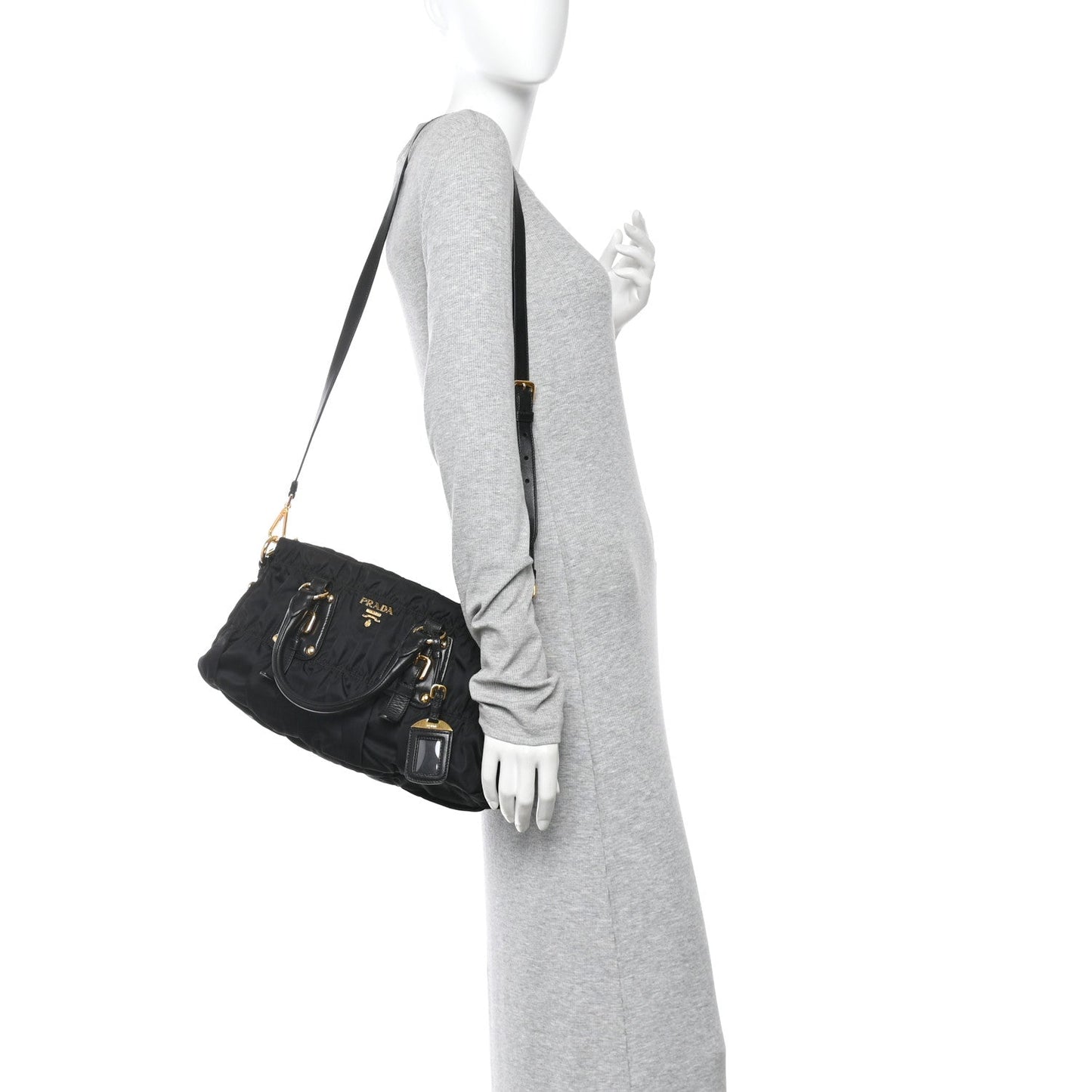 Tessuto Nylon Gaufre Shopping Satchel Black