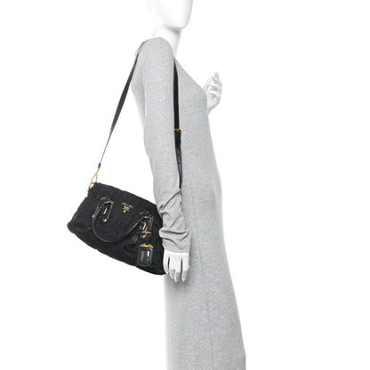 Tessuto Nylon Gaufre Shopping Satchel Black
