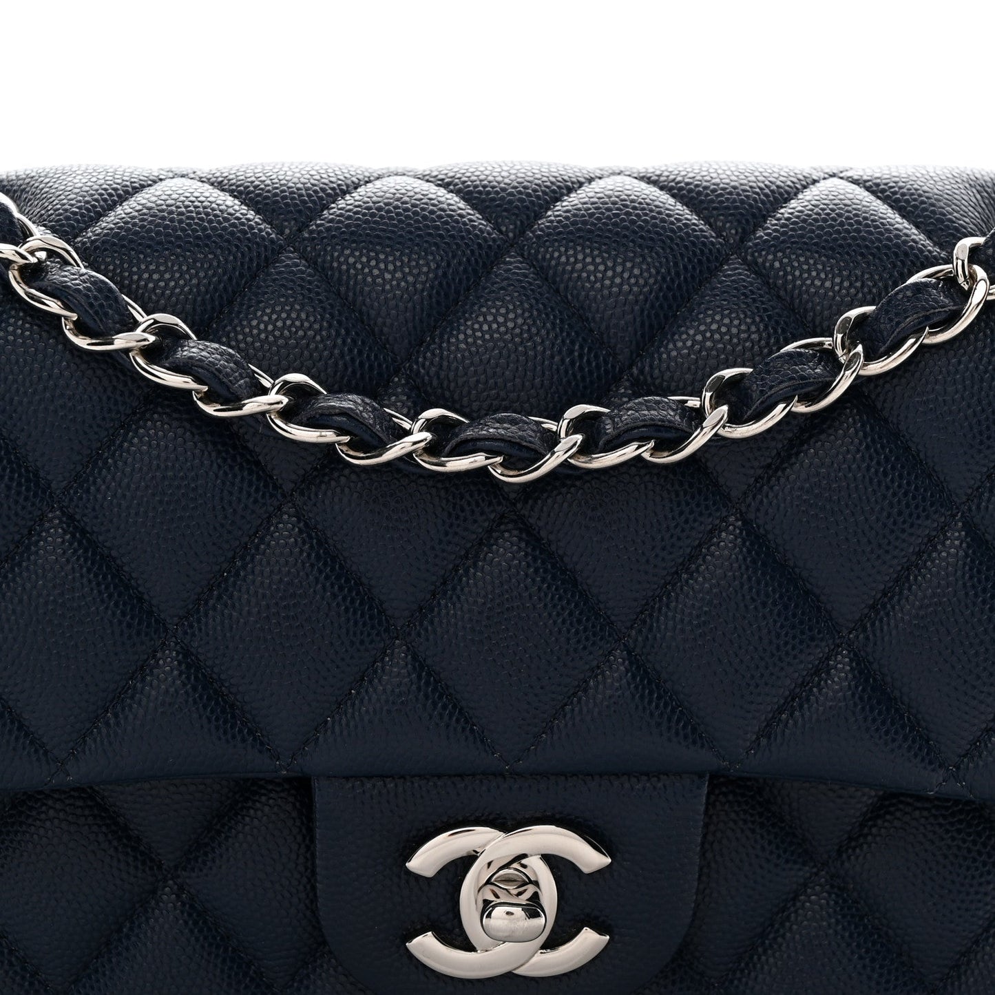 Caviar Quilted Small Double Flap Blue