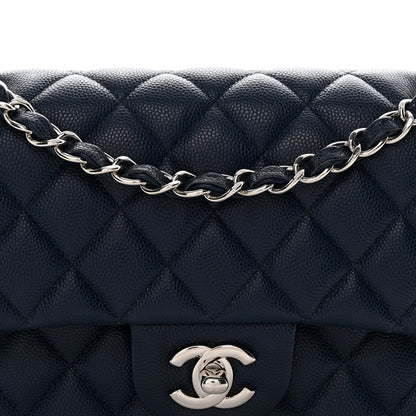 Caviar Quilted Small Double Flap Blue