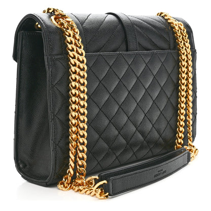 Grain De Poudre Textured Mixed Matelasse Triquilt Medium Monogram Satchel Black