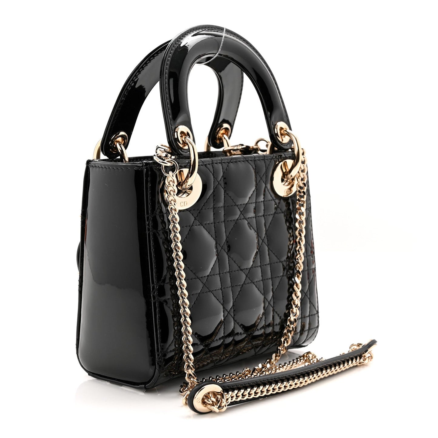 Patent Cannage Mini Lady Dior Black